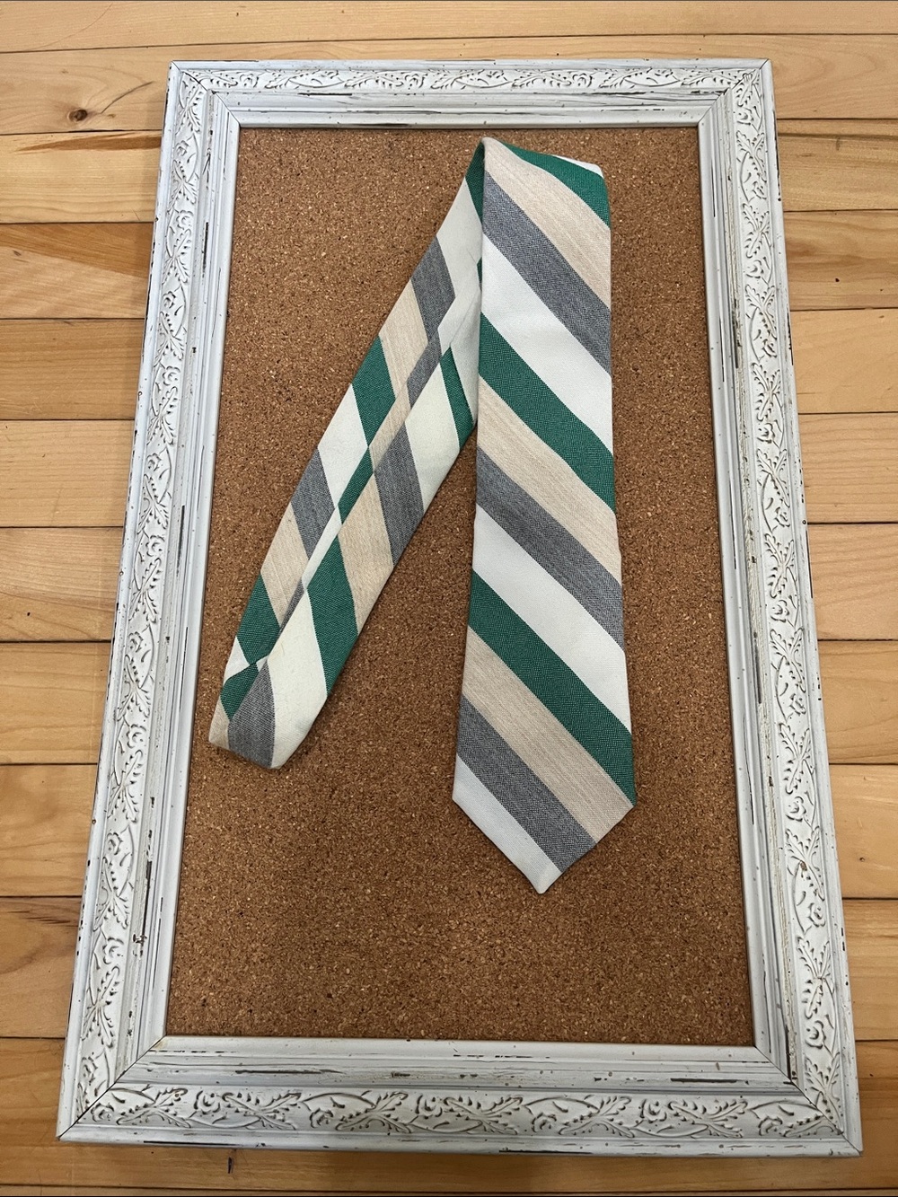 Striped Green, Gray & Cream Men's Necktie